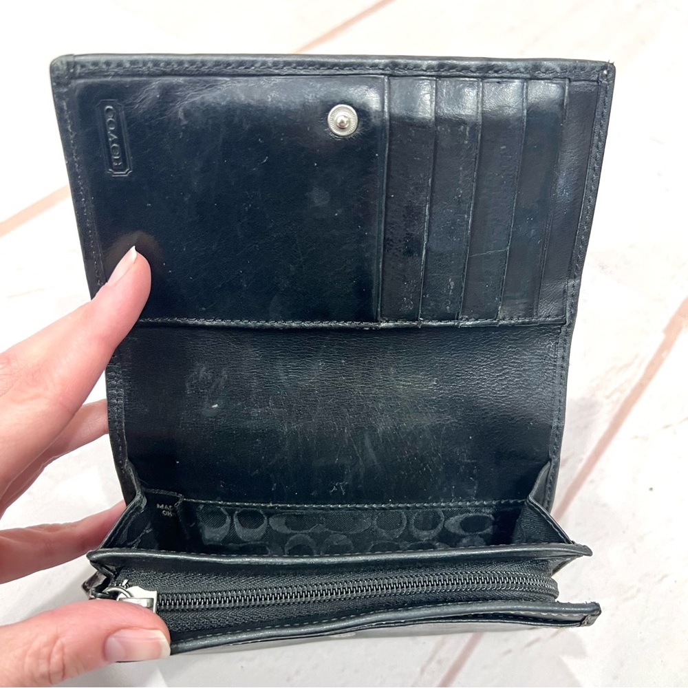 Coach Vintage Y2K Black Leather Hamilton Bi-Fold Wallet w Contrast Stitching. - Picture 5 of 8